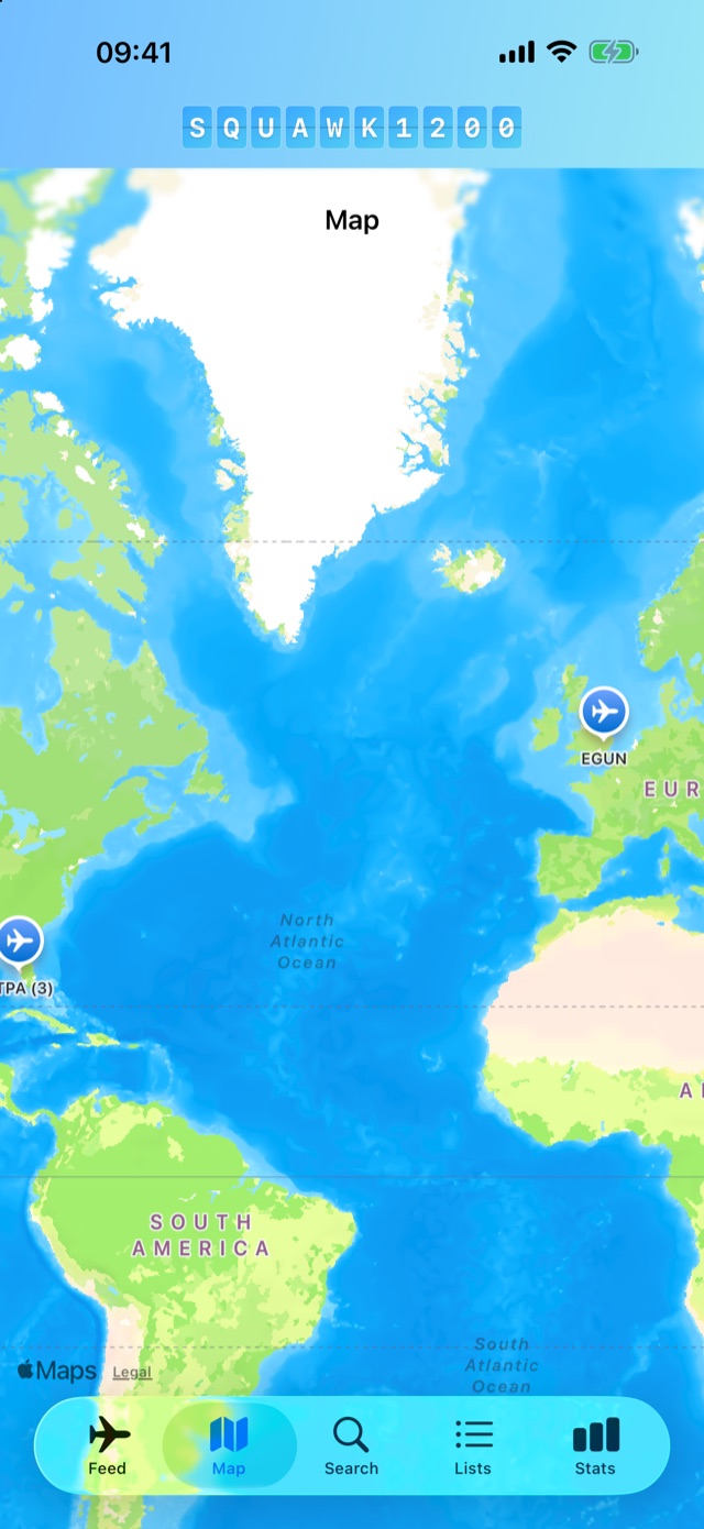 A world map with aircraft pins marking spotting locations, including EGUN in England and a cluster of three at TPA.